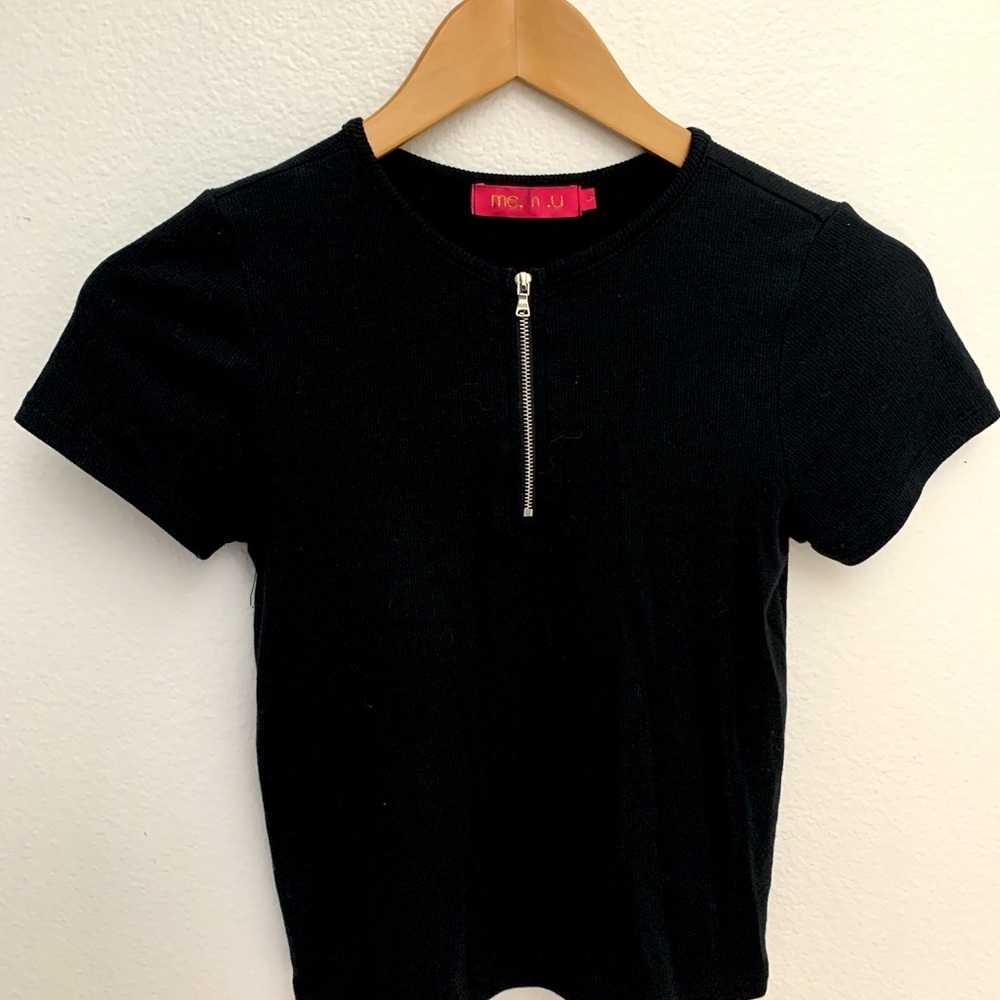 Black Crop Top with zip front - me.n.u, size L